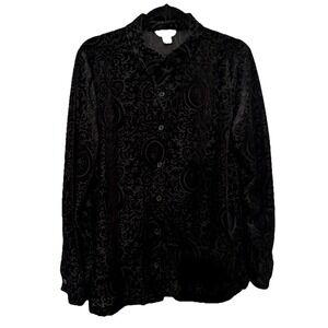 Black Velvet Burnout Womens  Sz 12/14 White Stag Blouse LS button Up  WitchyGoth